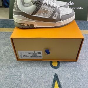 Christian Louboutin White and Gray Sneakers with Low-Top Design